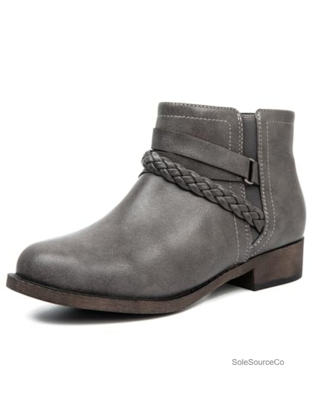 Women's Ankle Boots Faux Leather Round Toe Side Zip Flat Booties